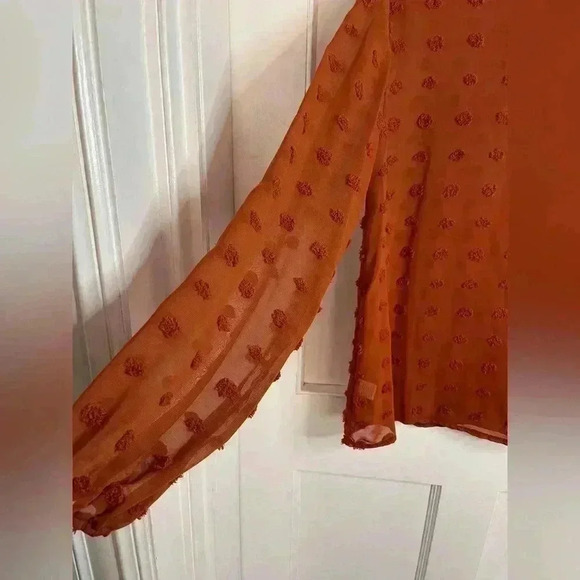 SHEIN Orange Blouse with Pom Poms and a Singapore Collar Size  Lg. - Picture 8 of 10